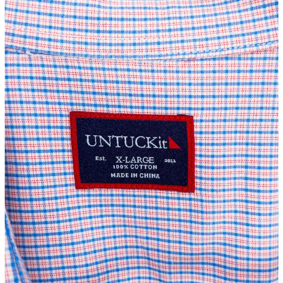 UNTUCKit Men’s Button Down Shirt XL Blue Grid Cotton Long Sleeve Business Casual - Picture 3 of 11